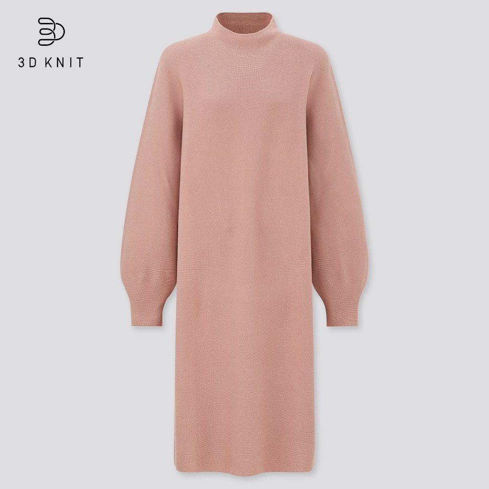 3D Knit Cotton Balloon Long-sleeve Dress